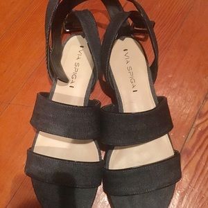 New Via Spiga Platform Denim Sandals